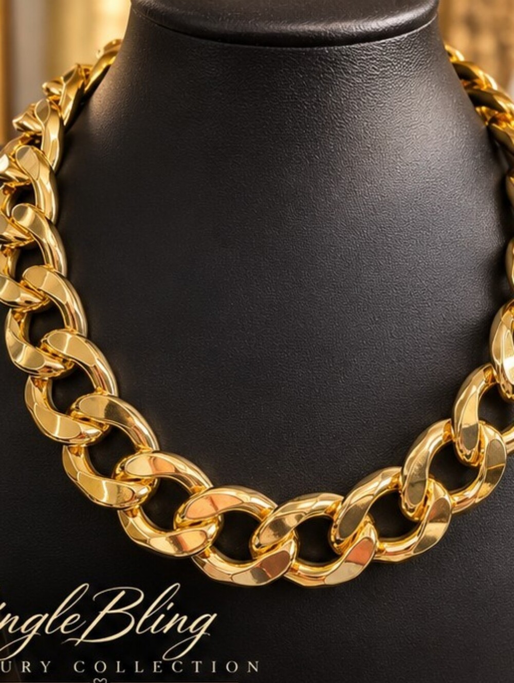12K Gold Plated Chunky Curb Chain Statement Necklace NWT